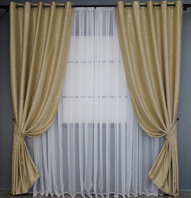 Комплект штор на люверсах VR-Textil Льон Савана № 982ш Бежевий 150х250 см 2 шт (37-0099) Київ - фото 2