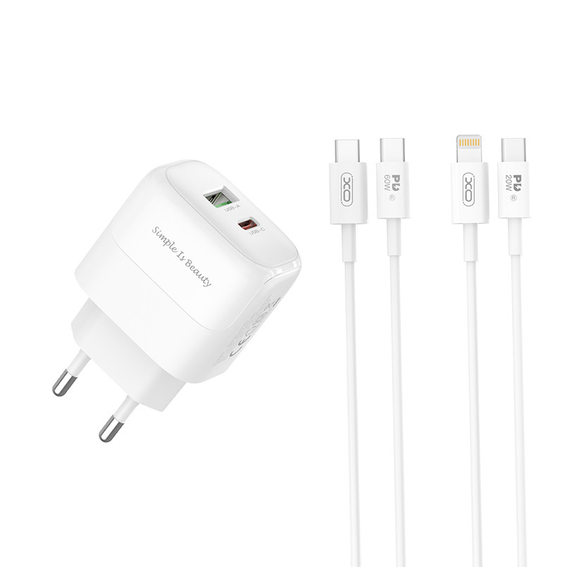 Мережевий зарядний пристрій XO L137 PD20W/QC18W 1USB-A+1USB-C + Type-c кабель білий Львів - фото 5