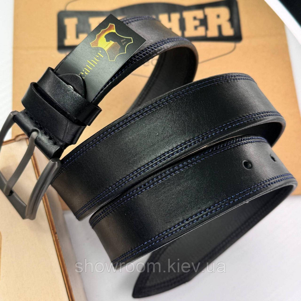 Стильный мужской кожаный ремень Leather Collection с синей отделкой (7817-1) Киев - изображение 4