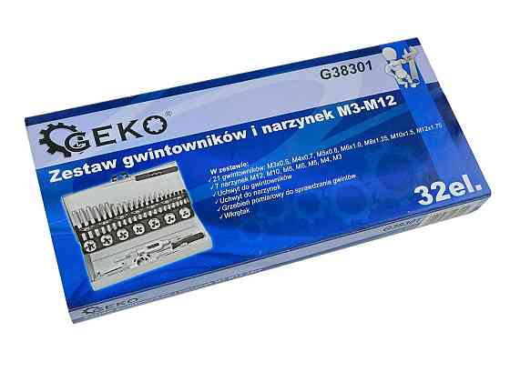 Набір мітчиків і плашок "GeKo" M3-M12, к-т 32 шт. Стрый