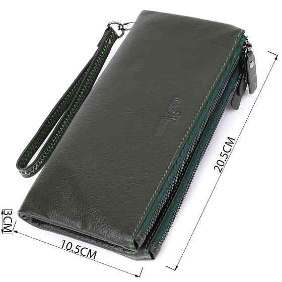 Красивий шкіряний гаманець на три відділення ST Leather 23110 Зелений Київ