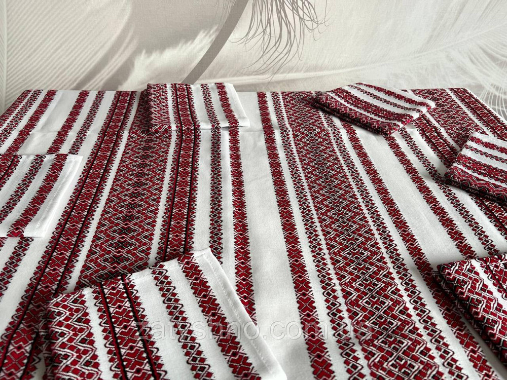 Бордовая  вышитая скатерть с салфетками Киев - изображение 8