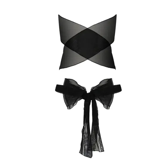 Комплект білизни Passion AMORE SET black, стрінги і ліф у вигляді подарункової стрічки з бантом Львів
