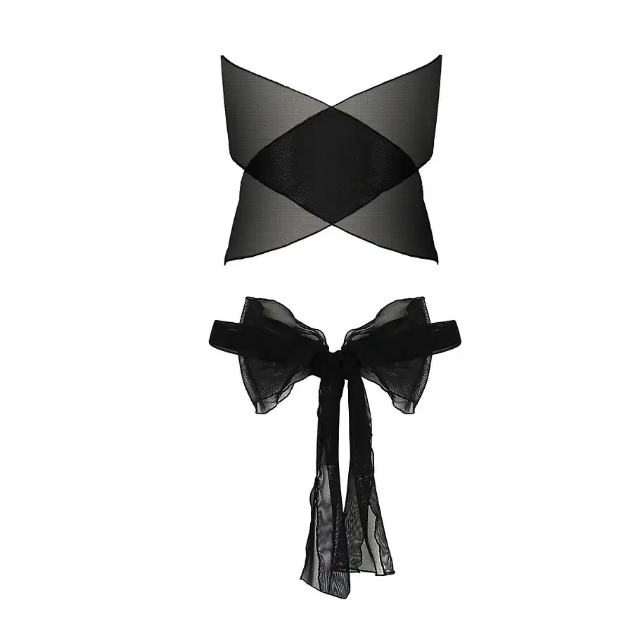 Комплект білизни Passion AMORE SET black, стрінги і ліф у вигляді подарункової стрічки з бантом Львів - фото 4