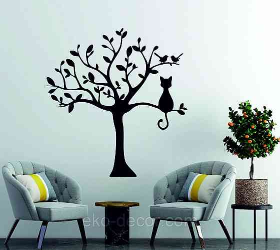 Декоративное настенное Панно «Кот на дереве» Декор на стену 90*85 см, Черный Киев