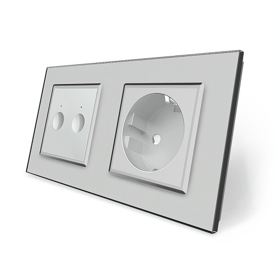 Сенсорний вимикач Sense 2 сенсора 1 розетка Livolo сірий скло (VL-C7FC2/FCTC16A-4IP) Коломыя