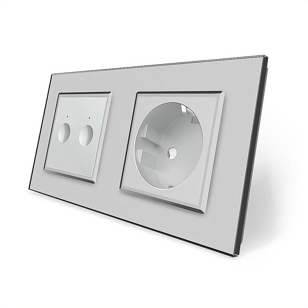 Сенсорний вимикач Sense 2 сенсора 1 розетка Livolo сірий скло (VL-C7FC2/FCTC16A-4IP) Коломия - фото 3