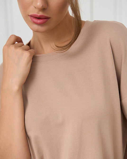 Футболка жіноча оверсайз кругла горло Nicoletta — Бежева M Київ - фото 7