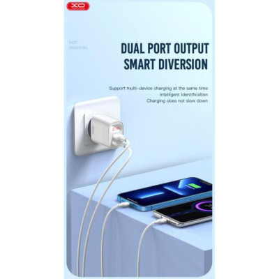 Зарядний пристрій XO L95 (2USB/2.4A) + USB - Lightning White (XO-L95-L) Вінниця - фото 2