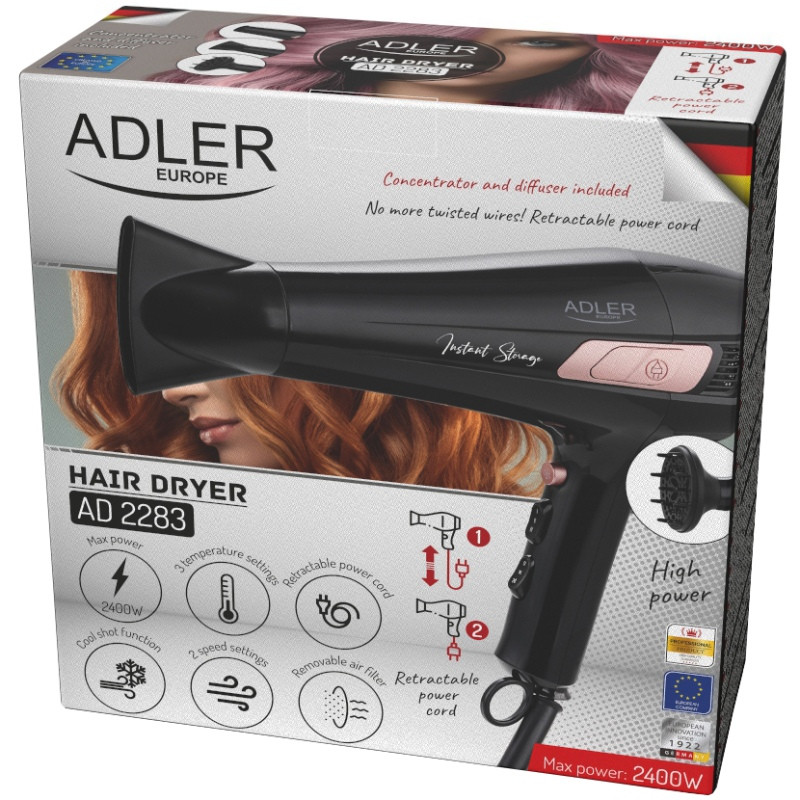 Фен Adler AD 2283 black 2400Вт/ 2 швидкості/ хол.обдув/ темп.режимів-3/ ахист від перегріву Вінниця - фото 10