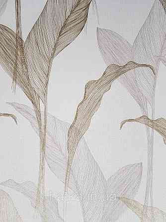 Шпалери метрові вініл на флізелін дизайнерські Erismann Elle Decoration 2 золотисті листя бежеві на білому Київ