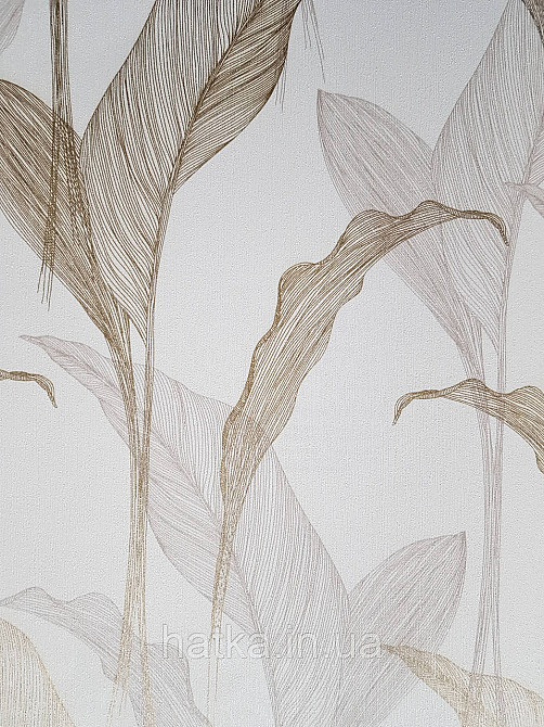 Шпалери метрові вініл на флізелін дизайнерські Erismann Elle Decoration 2 золотисті листя бежеві на білому Київ - фото 2