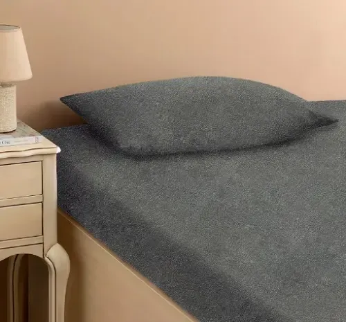 темно-серая Простынь махровая на резинке с наволочками Anisa (220х240+30 см) Коломия