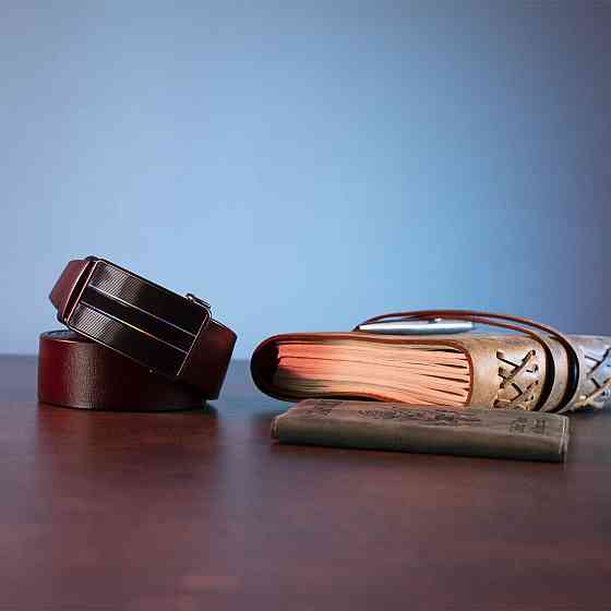 Крепкий мужской ремень с автоматической пряжкой Коричневый (Vintage) Киев