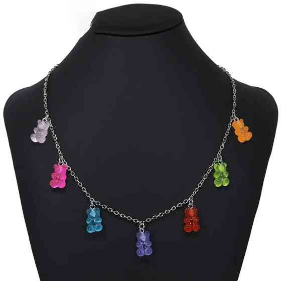 Ожерелье желейные мишки - длина 48см, 7 мишек, смола, цинковый сплав Киев