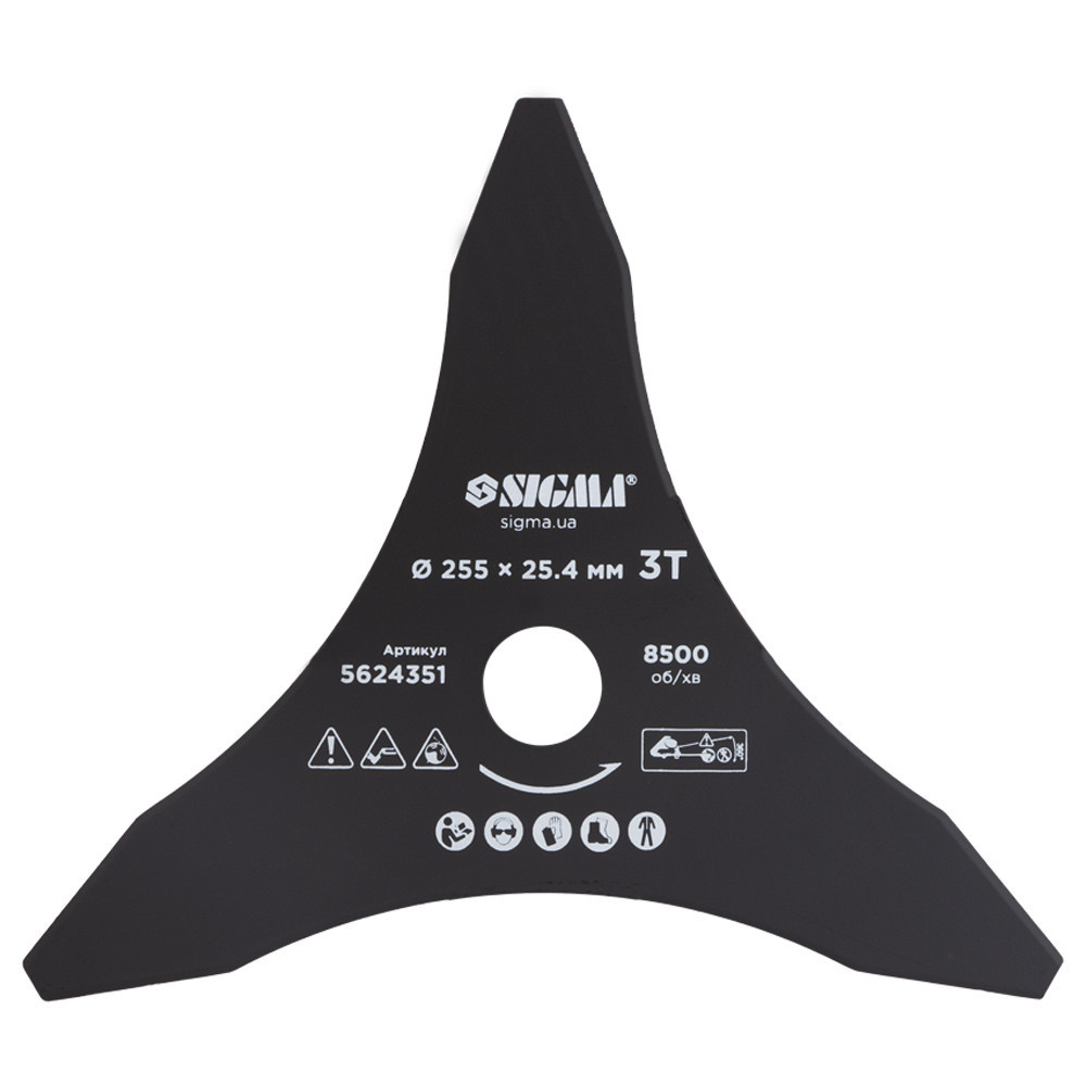 Нож для триммера Ø255×25.4мм 3Т остроконечный SIGMA (5624351) Киев - изображение 1