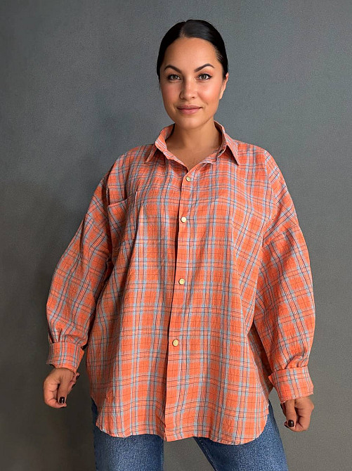 Рубашка женская A-N 7866 супероверсайз в клетку широкая, оранжевий, one size Киев - изображение 11