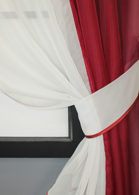 Кухонні штори VR-Textil № 017к комбіновані з підв'язками красный с молочным 265х170 см (52-0925) Киев - изображение 3