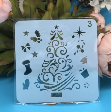 Новорічний трафарет Новорічна ялинка 13 на 13 см сірий Київ - фото 1