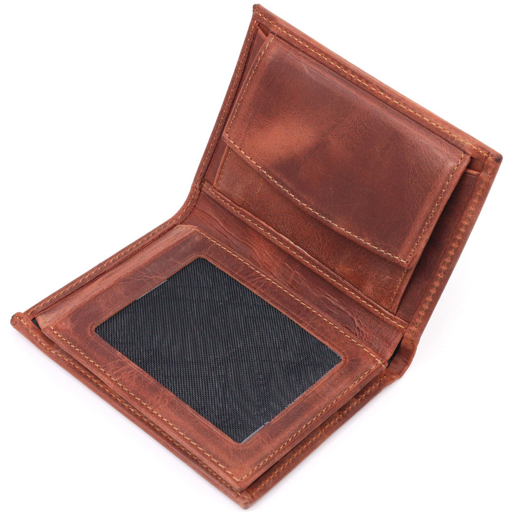 Мужское вертикальное портмоне без застежки в винтажной коже KARYA 21363 Рыжий Киев - изображение 3