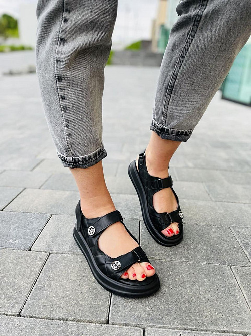 No brend Босоніжки жіночі 424/1 чорні (літо, шкіра натуральна) (5048) 38 Коломия - фото 1