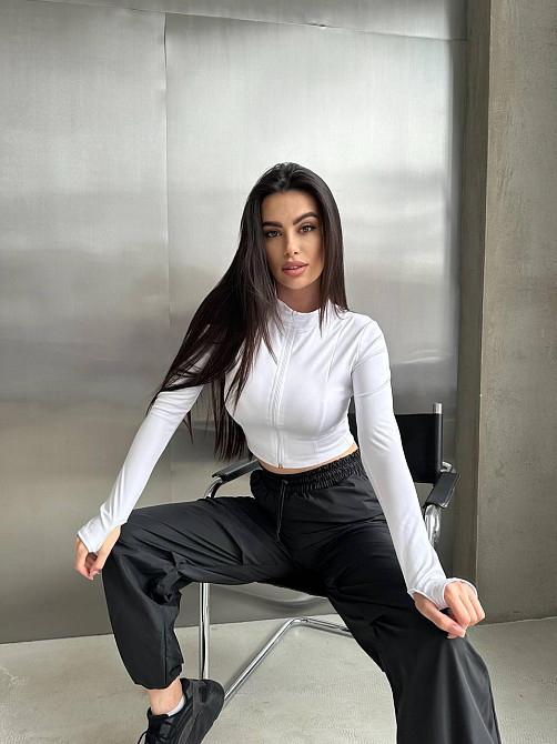 Женский прогулочный костюм двойка: кофта и штаны микродайвинг + плащевка Белый 2, 46/48 Одесса - изображение 3