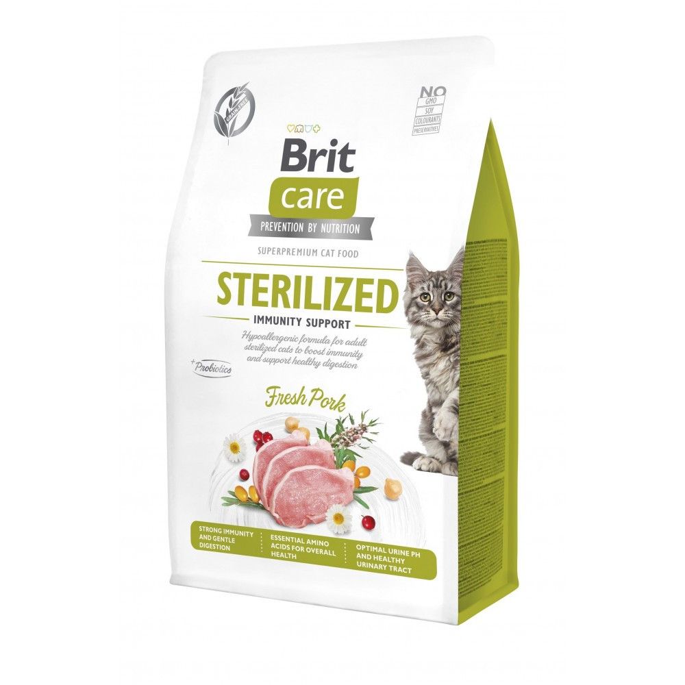 Сухой корм Brit Care Cat by Nutrition Sterilized Immunity Support для стерилизованных кошек, со свининой, 400 Винница - изображение 1