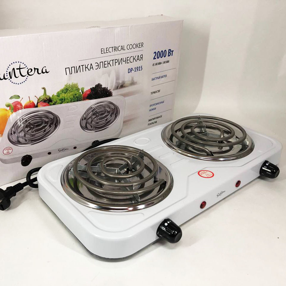 Двойная электроплита с двумя конфорками Suntera DP-1915 2000 Вт, Компактная настольная плита UK-20 Львов - изображение 4