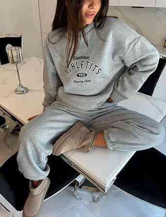 Жіночий теплий костюм у спортивному стилі з накатом тринитка на флісі Сірий, 46/48 Одеса