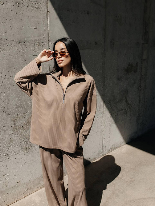 Женский повседневный оверсайз костюм двойка: кофта и штаны трикотаж пума рубчик Одесса - изображение 1