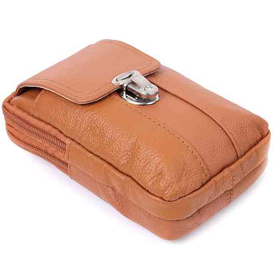 Чоловіча сумка на пояс на два відділення з натуральної шкіри Vintage 22737 Рудий Київ