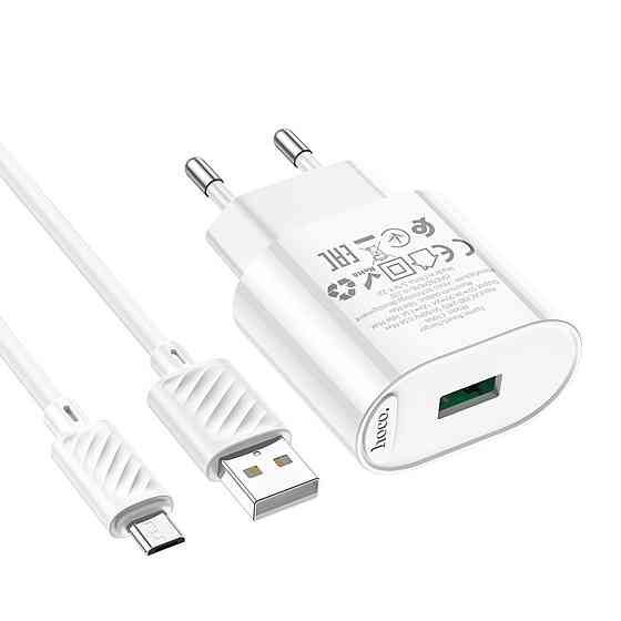Мережевий зарядний пристрій HOCO C109A Fighter single port QC3.0 charger set(Micro) White Київ