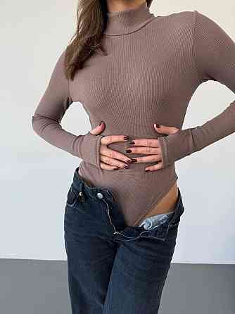 Женский стильный боди высококачественный турецкий рубчик-мустанг на флисе Мокко, 42/44 Одесса