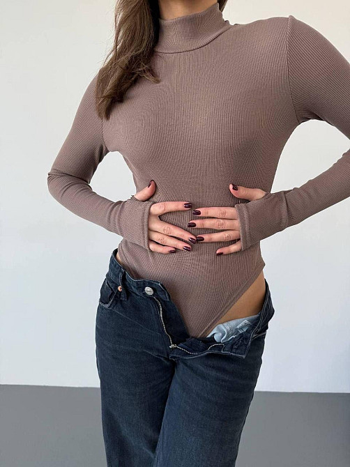 Женский стильный боди высококачественный турецкий рубчик-мустанг на флисе Мокко, 42/44 Одесса - изображение 3