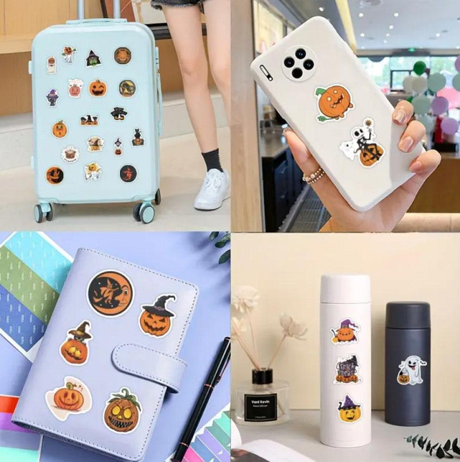 Набір вінтажних вінілових наклейок на Хеллоуїн, набір наклейок з гарбузами та відьмами для підлітків Київ - фото 6