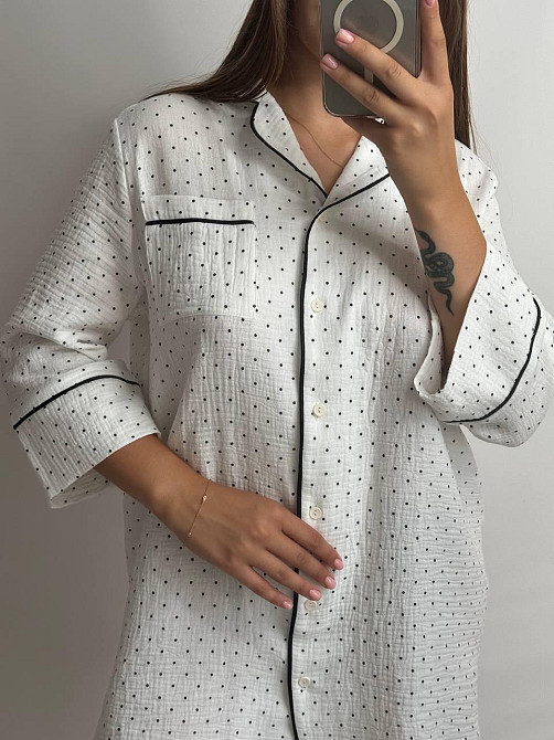 Женская муслиновая ночная сорочка Черный горох XS-S Харьков - изображение 4