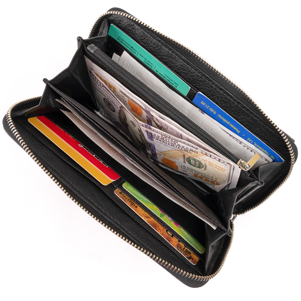 Жіночий шкіряний клатч для карток купюр та документів ST Leather 19292 Чорний Київ - фото 17