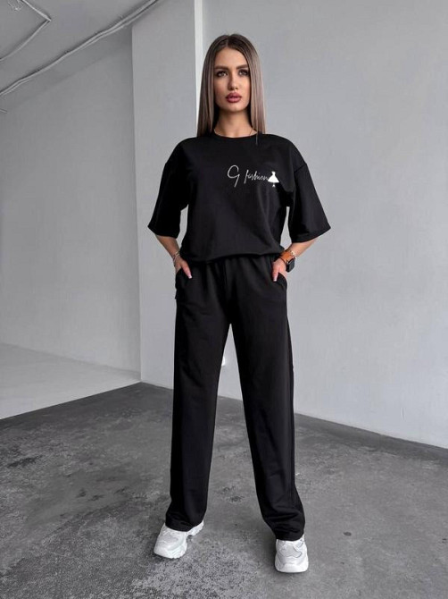Жіночий повсякденний костюм футболка зі штанами Чорний 50/52 Харків - фото 1