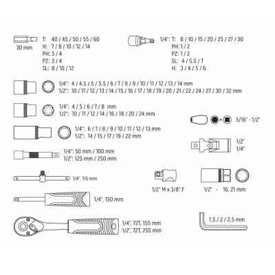 Набір інструментів Neo Tools 108шт, 1/2&quot;, 1/4&quot;, CrV, кейс (10-212) Вінниця