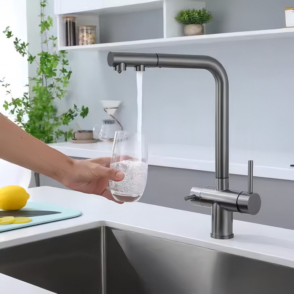 Смеситель для кухни KOER KB-72001-07 с выходом для питьевой воды латунный цвет графит (KR3393) Черновцы - изображение 3