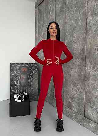 Стильный женский комбинезон с длинным рукавом королевский велюр Красный, 46/483 Одесса