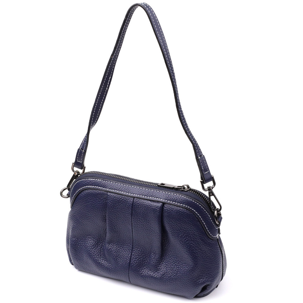 Жіноча шкіряна сумка з ефектним драпіруванням Vintage 22897 Синій Київ - фото 2