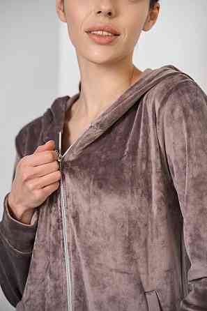 Жіночий велюровий костюм на блискавці з капюшоном Шоколадний S Харків