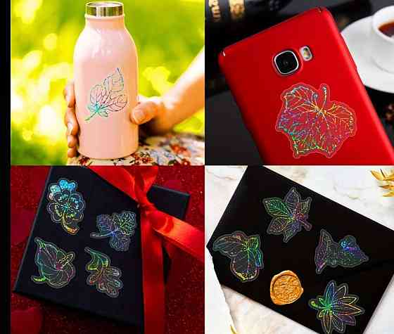 Набор голографических наклеек 50 шт цветы и листья для декора Киев