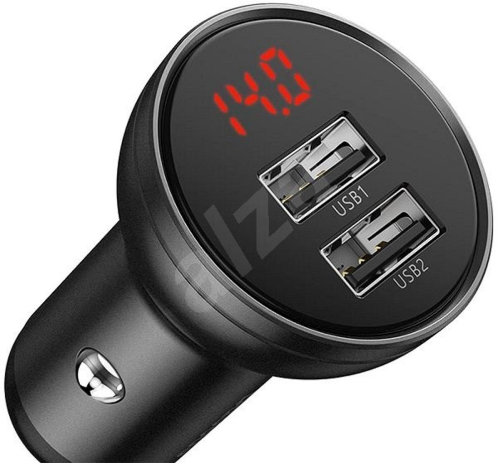 Автомобільний зарядний пристрій Baseus Digital Display Dual USB 4.8A Car Charger 24W Grey Ковель - фото 1