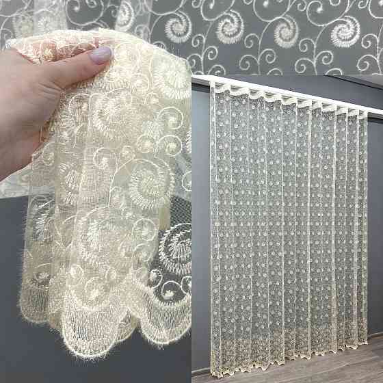 Тюль VR-Textil 1685т Фатин с вышивкой Молочный 300х270 см (42-0728) Киев