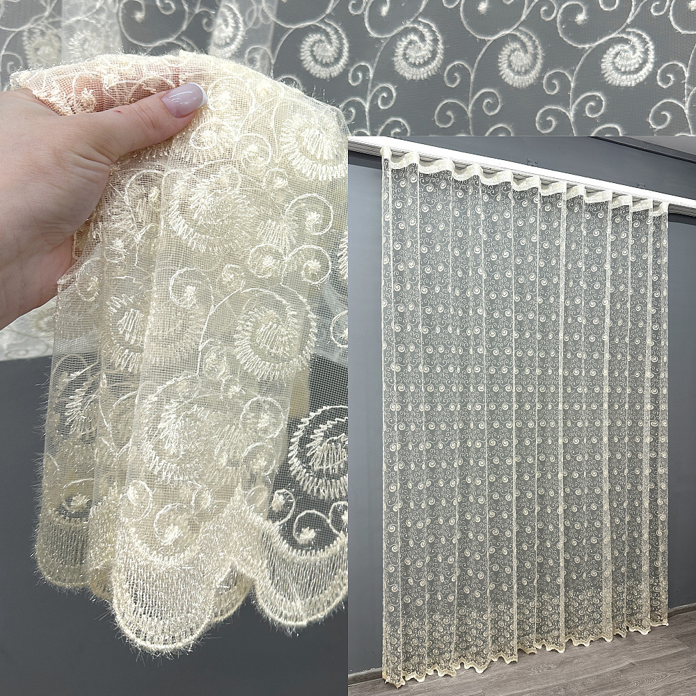 Тюль VR-Textil 1685т Фатин с вышивкой Молочный 300х270 см (42-0728) Киев - изображение 1