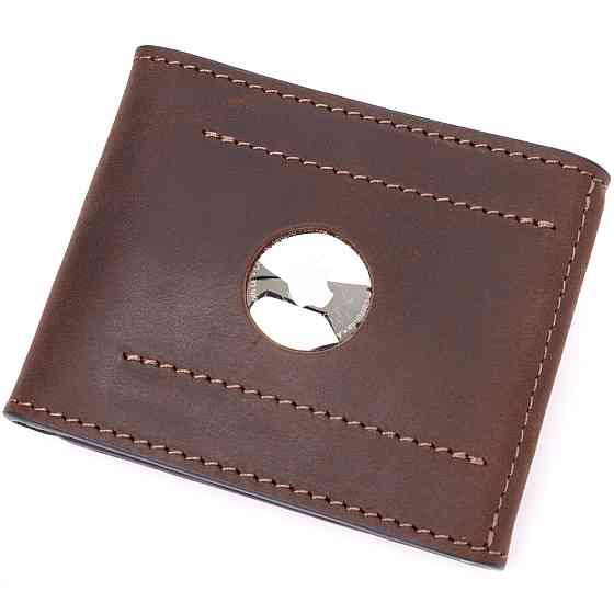 Надежный кожаный зажим для денег с держателем для Apple AirTag GRANDE PELLE 11618 Коричневый Киев