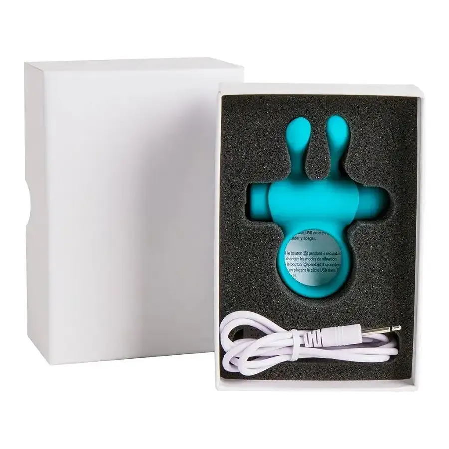 Ерекційне віброкільце S Pleasures Premium Rabbit Ring бірюзове, зі знімною віброкулею та вушками Львів - фото 3