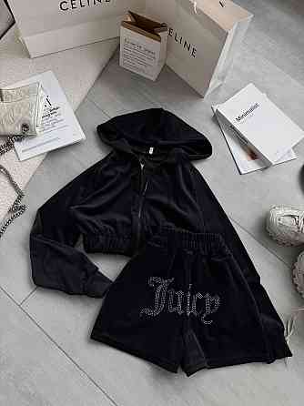 Женский стильный повседневный велюровый костюм Черный, 44/46 Одесса